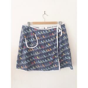 Vintage Liz Claiborne Beach Chair Print Wrap Skort with Piping Front Pocket 12